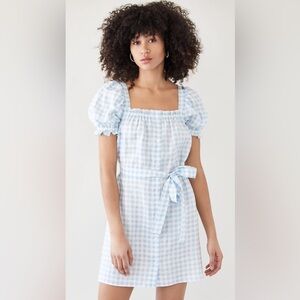 Sleeper Brigette Linen Mini Dress in Blue Vichy - M